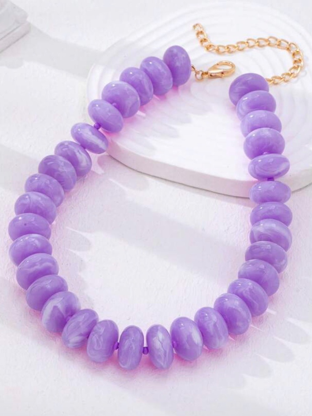 Chunky Lavender Bead Necklace - Picture 3 of 6